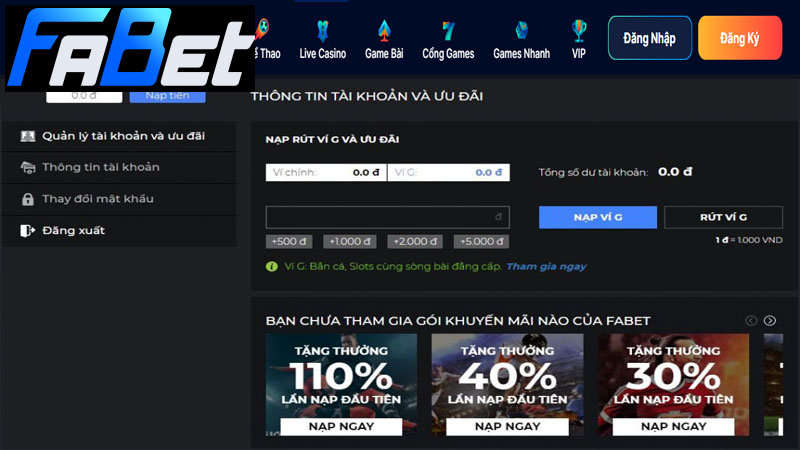 Rất nhiều ưu đãi khi nạp tiền tại nhà cái FABET