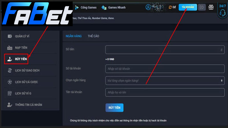 Quy trình rút tiền tại nhà cái FABET